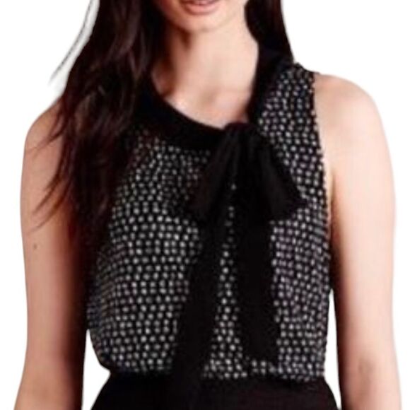 Anthropologie Deletta Black with white dots top with tie size small - Picture 1 of 8